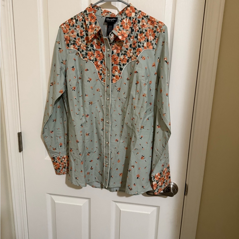 Wrangler Floral Button Down Shirt - Green and Orange